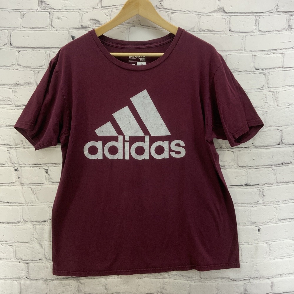 Adidas The Go To Tee Mens Sz L Red Maroon Athletic Logo